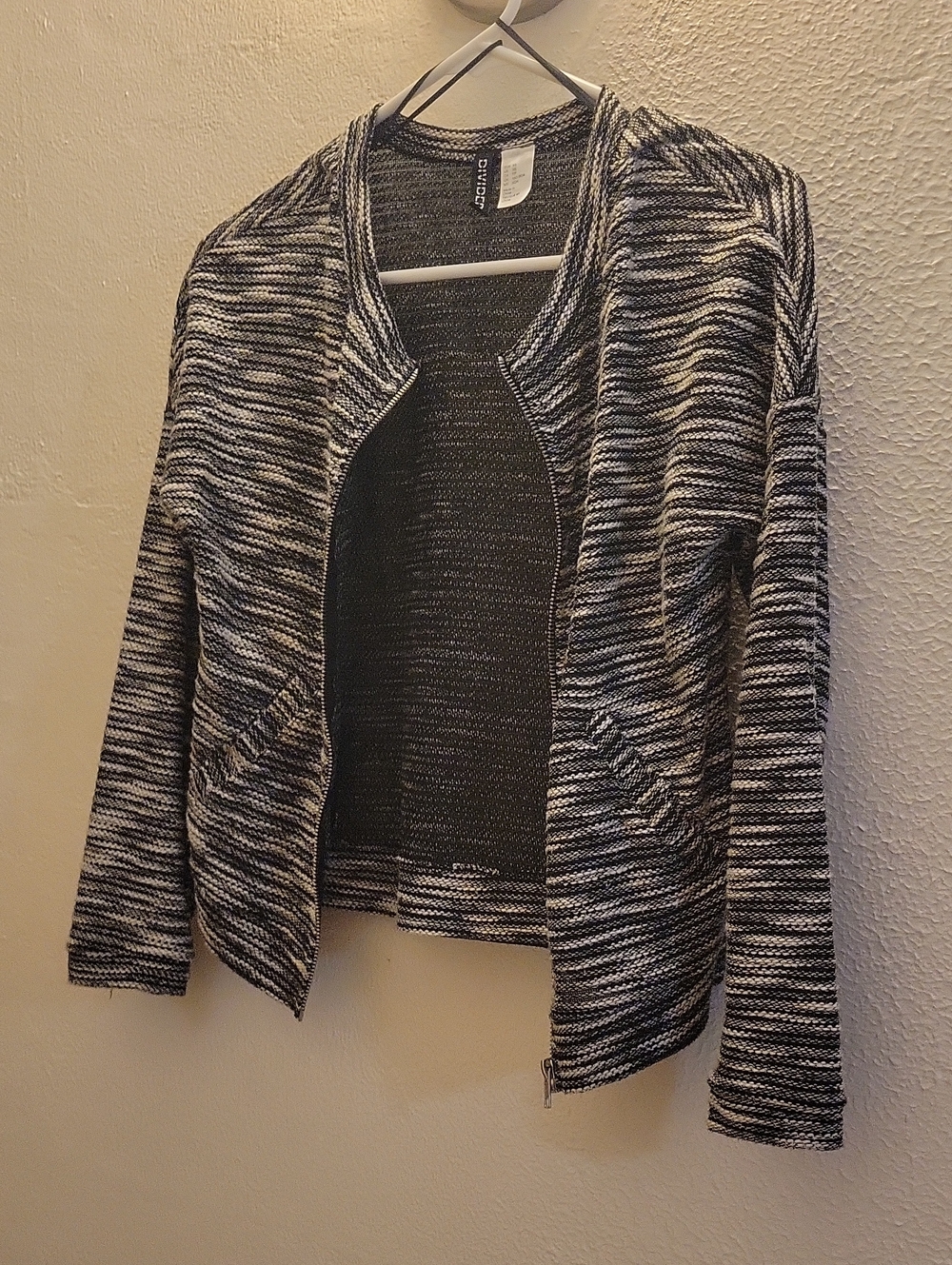 Women's Black & White Marled Open Cardigan Sweater - H&M Size XS